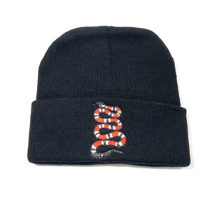 Black knitted toque embroidered snake
